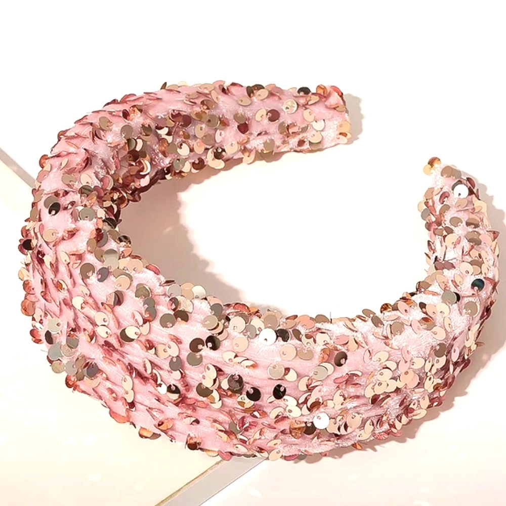 Sequin Wrapped Velour Pink Headband One size